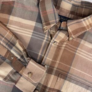 VTG Brooks Brothers Mens XL Flannel Button Up Shirt Wool Cotton Brown Glen Plaid